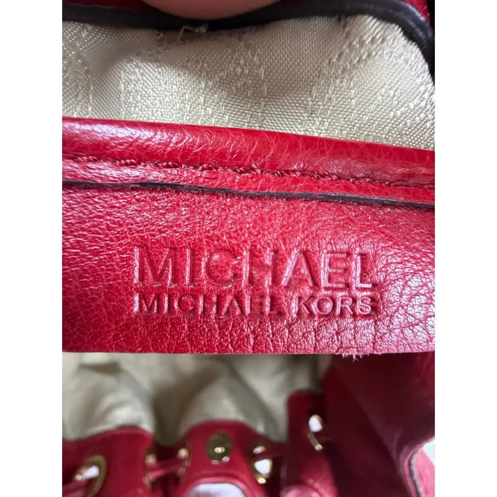Michael Kors Women's Red Pebbled Leather Hobo Shoulder Handbag Purse Classic